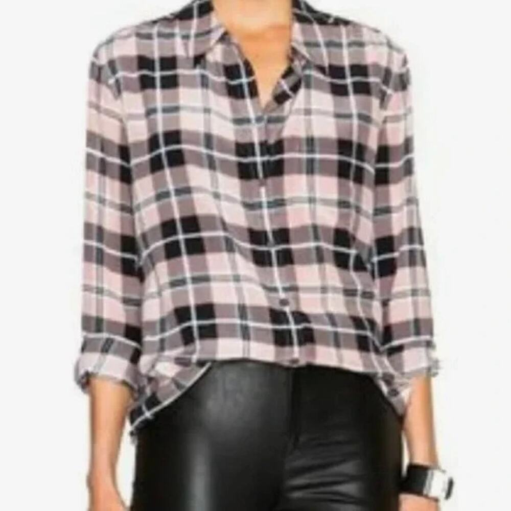 Equipment Femme Reese Blush Pink Black Plaid Silk Button Front Shirt Small